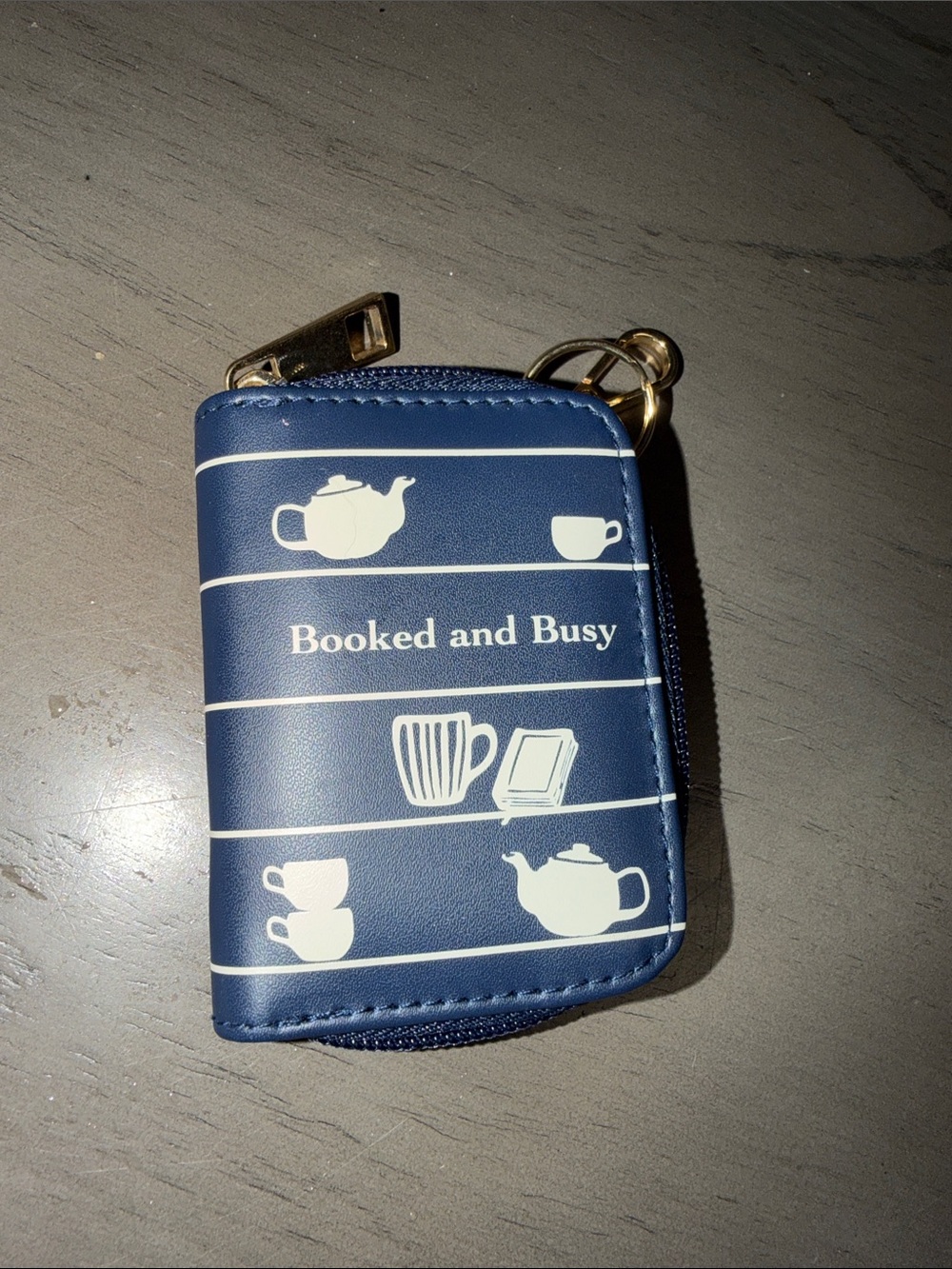 Booked and Busy Navy Zip Key Wallet Case